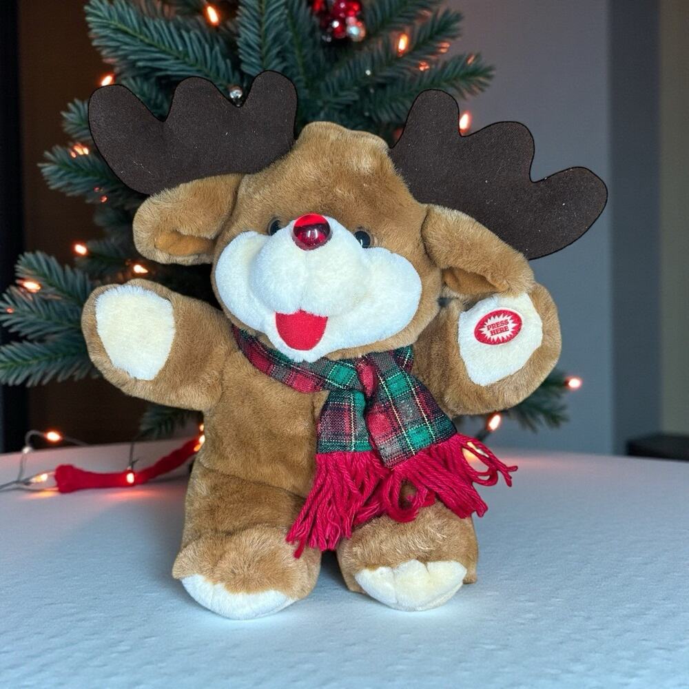 DanDee Tickle Wiggle Christmas Holiday Reindeer Rudolph Plush Laughs Vtg 80s
